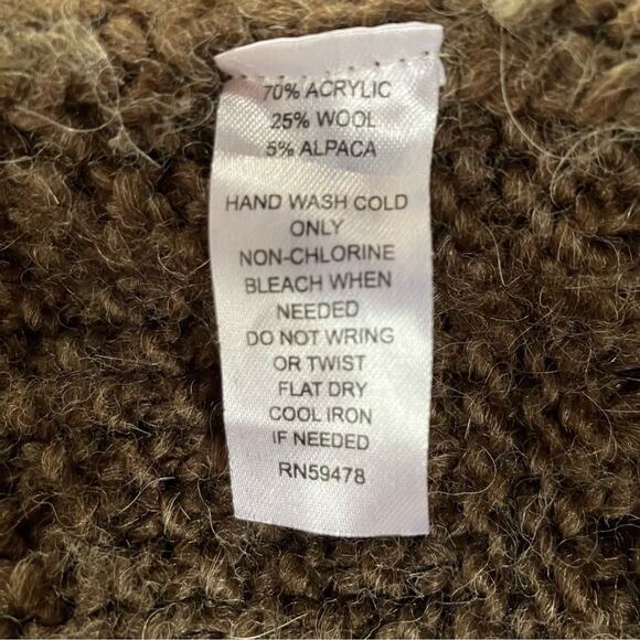 Carole Little Brown Cable Knit Wool Alpaca Blend Cardigan Sweater L Cottagecore - Picture 8 of 11